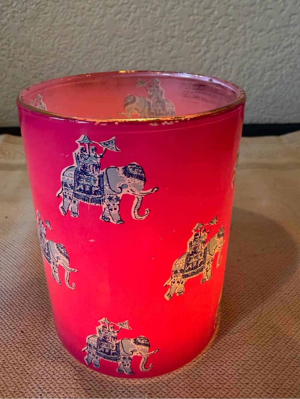 Lilly Pulitzer Pink Blue Wild Bazaar Elephant Votive Tealight Candle Holder